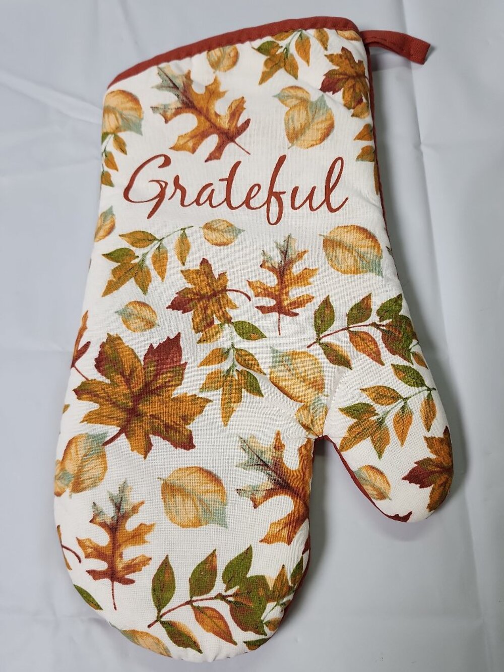 Home Collection Jumbo Oven Mitt Grateful Fall Leaves 100%Cotton Thanksgiving